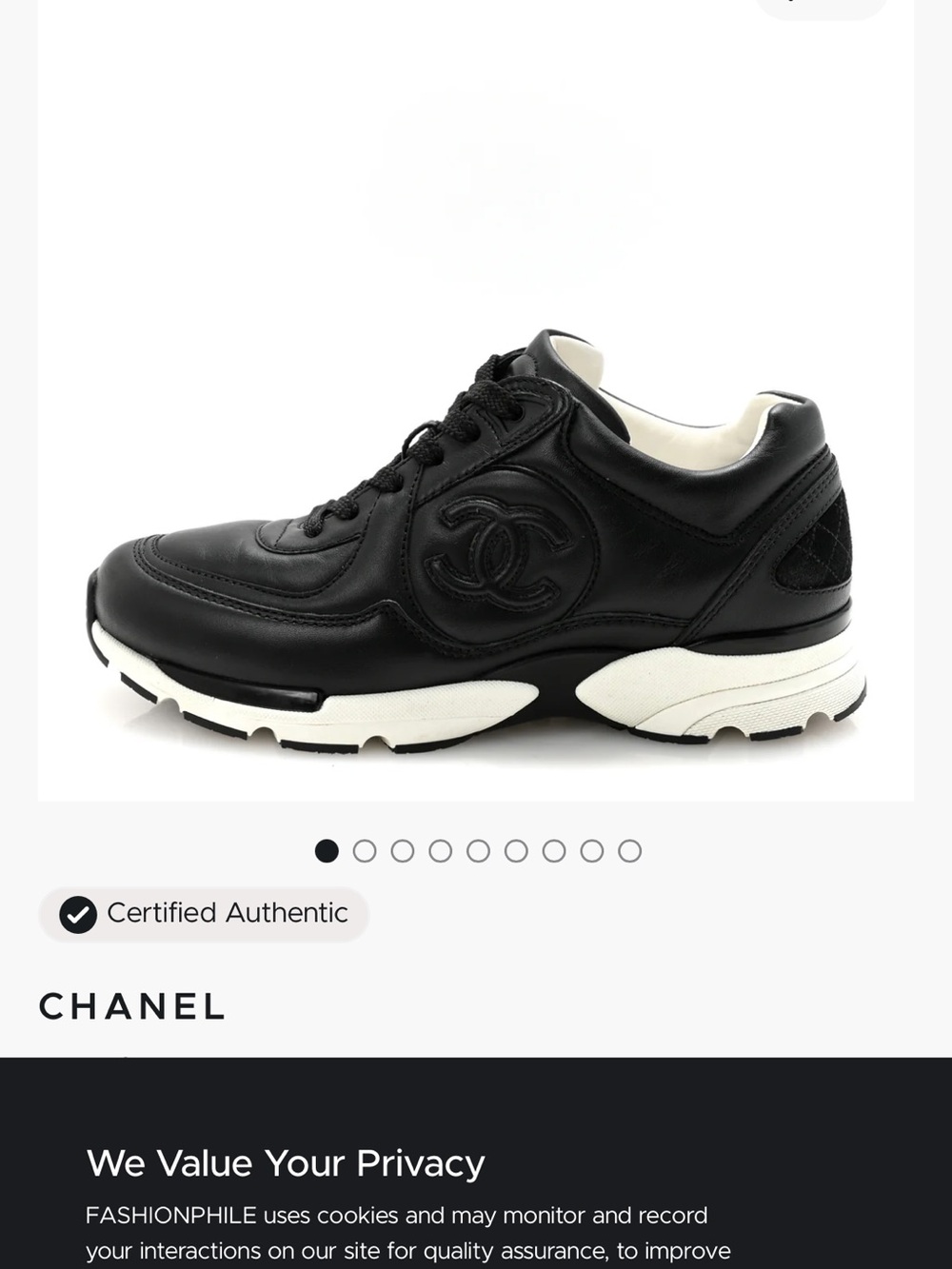 CHANEL womans Black Leather Low-Top Sneakers with Contrasting White Sole, size38 - Picture 3 of 8